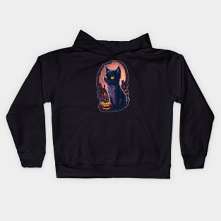 Meowloween Black Cat & Pumpkin - Happy Halloween! Kids Hoodie